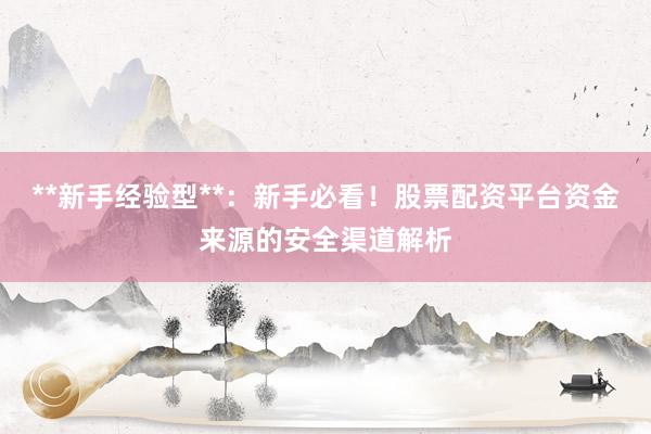 **新手经验型**：新手必看！股票配资平台资金来源的安全渠道解析