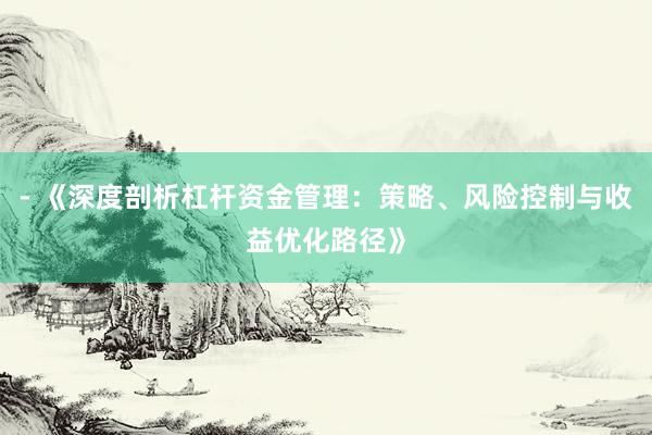 - 《深度剖析杠杆资金管理：策略、风险控制与收益优化路径》
